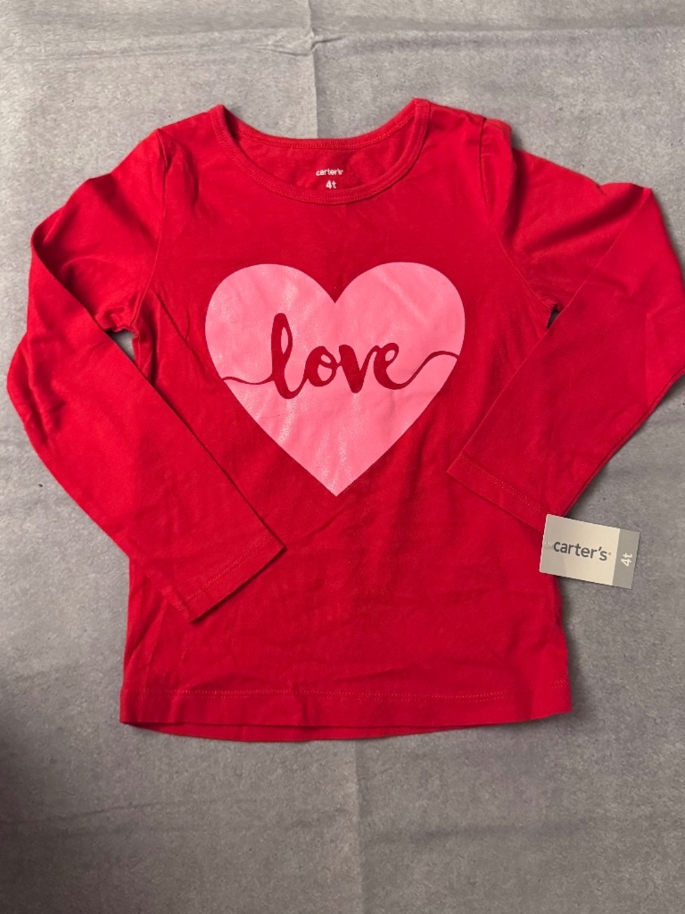 NEW With Tags Carter's 4T, 3T & 2T Red Long Sleeve T-Shirt Pink Heart "love"